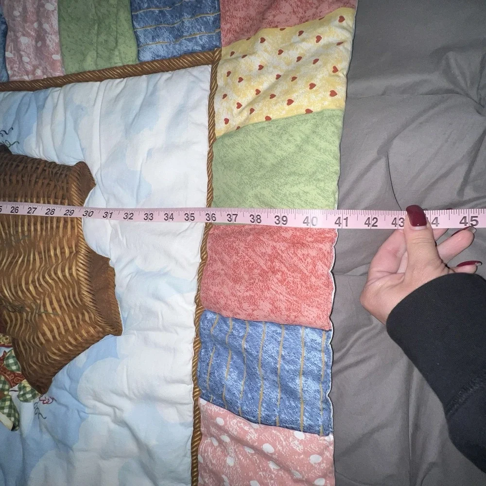 Vtg Blue Jean Teddy Bear Blanket Quilt Hot Air Balloon Baby Nursery Wall 41 X 30